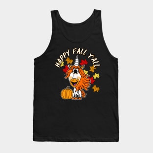 Happy Fall Y'All Unicorn Leaves Pumpkin Autumn Tank Top